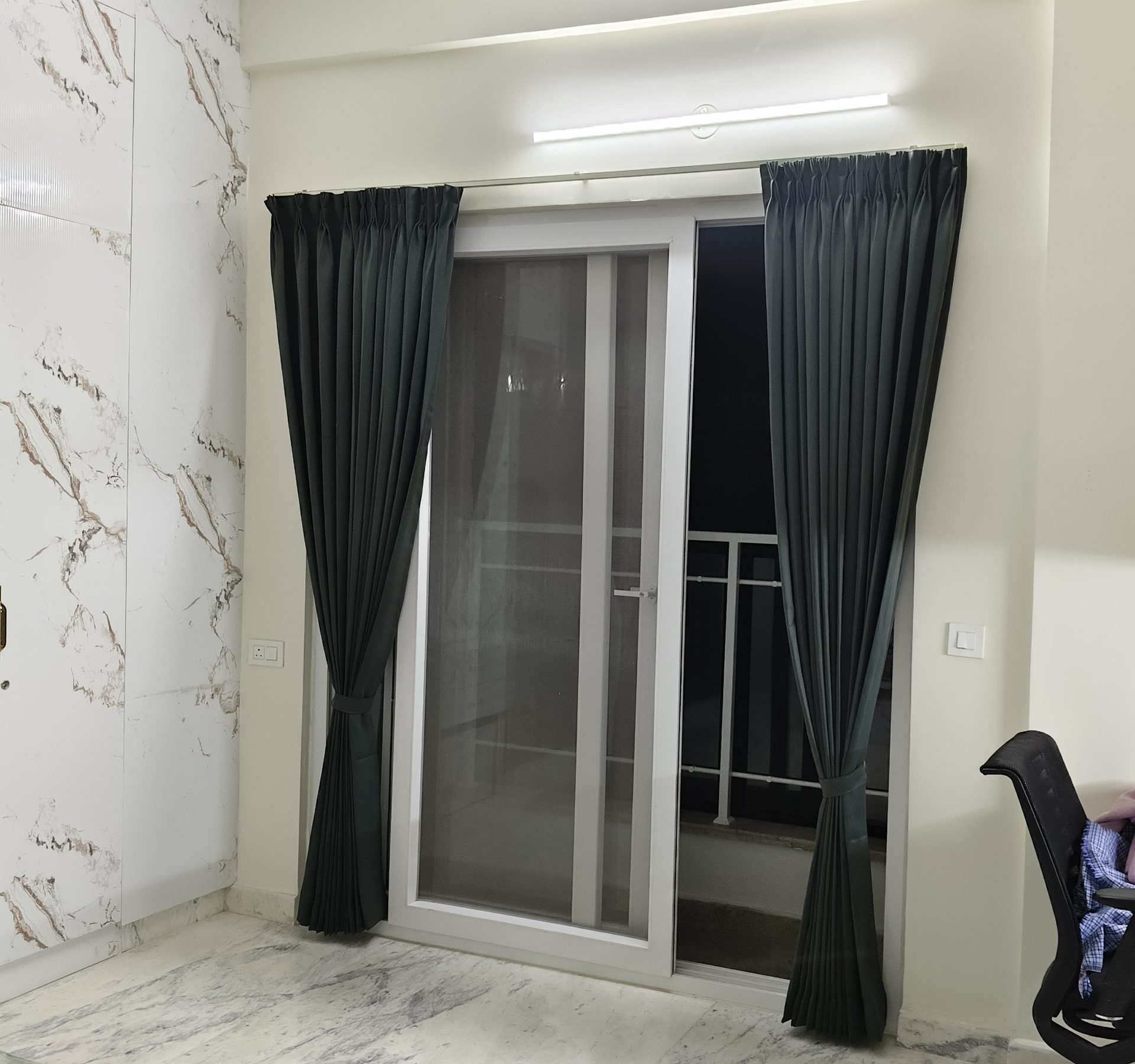 Balcony Door — Charcoal drape