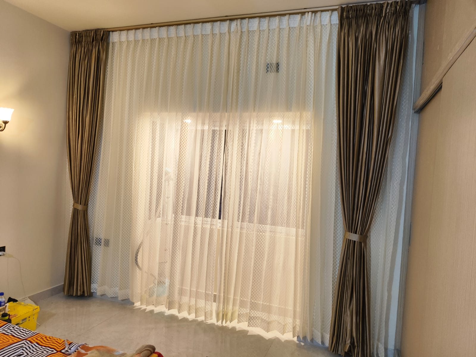 Bedroom — Bronze drape with sheer